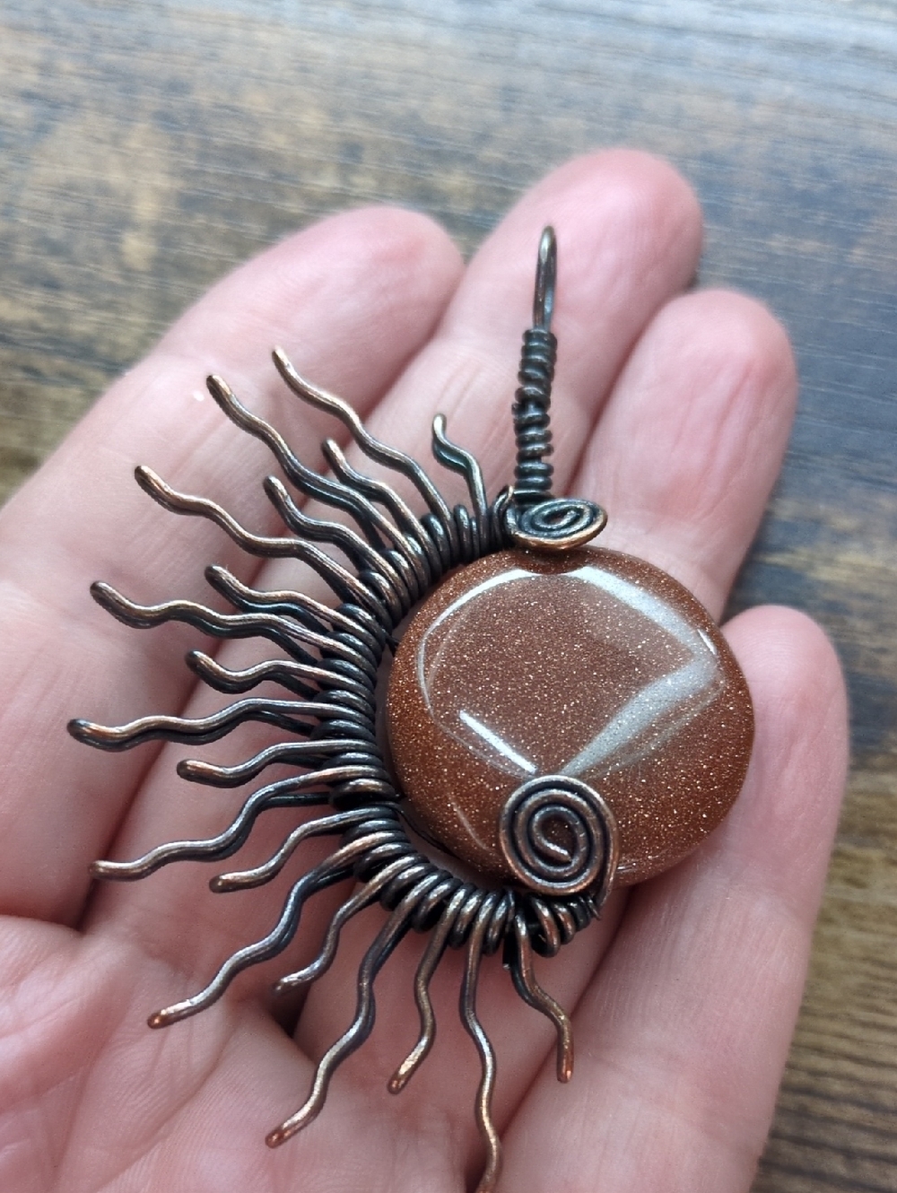 Handcrafted Copper Sunburst Pendant Goldstone